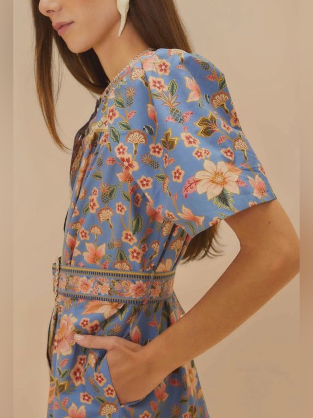 FARM Rio Dusty Blue Floral Mini Dress with Pink and Green Details - Picture 10 of 11